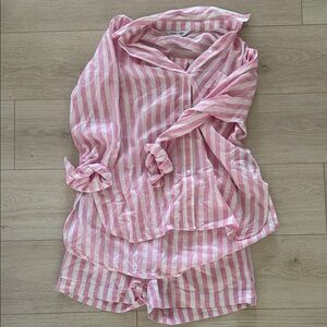 Old Navy Pink and White Striped Boyfriend Shirt